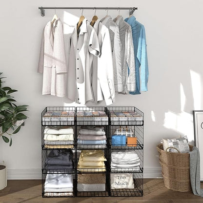4 Pack Closet Organizers and Storage Shelves for Clothes, 4 Tier Stackable Closet Storage Basket Bin Container for Clothing Sweater Jean, Narrow, Foldable, Sturdy Metal System Organizer Shelf