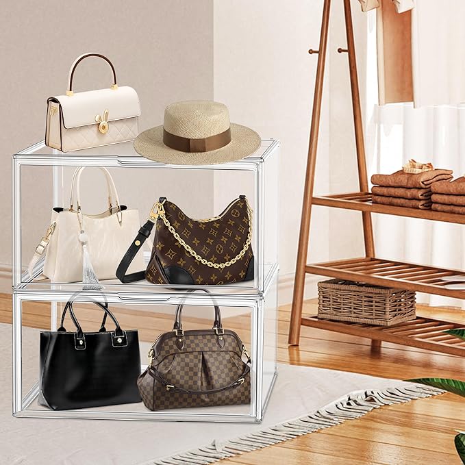 EZJOB 23.6'' Tall Acrylic Display Case XXXXX-Large Purse Handbag Organizer 13.8''x 12.2''x 23.6'' Clear Tall Boot Totes Storage Box Transparent Huge Figure Collectibles Showcase with Magnetic Lid