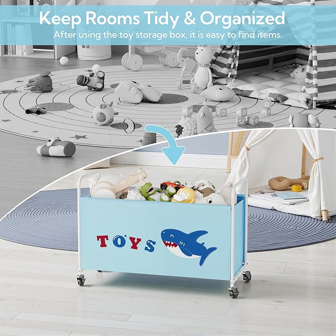 GRANNY SAYS Toy Box for Boys, Large Toy Chest Storage with Wheels, Metal Kids Toy Storage Organizer for Stuffed Animals, 135L Kids Toy Bins for Bedroom, Living Room, Nursery, Blue