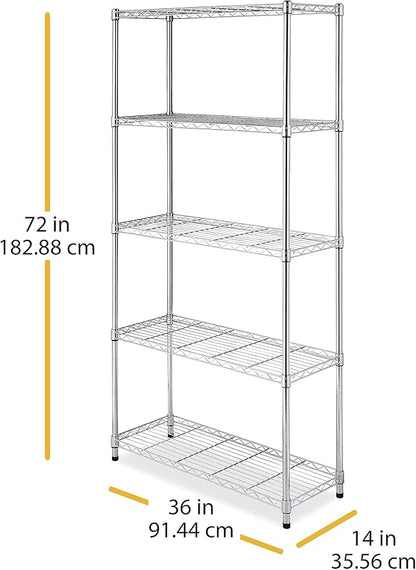Whitmor 5 Tier Shelving Unit, Metal Storage Shelves, 400 lbs Capacity per Shelf, 2000 lbs Total, Adjustable Heavy Duty Shelf, Easy Assembly for Kitchen, Garage, Plant, 36" L x 14" W x 72" H, Chrome