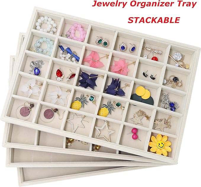 Stratalife Jewelry Tray Stackable Earrings Tray Jewelry Organizer Jewelry Drawer Storage for Earrings Showcase Display Drawer Inserts (30 Grid)