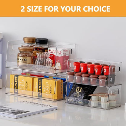 vacane 13" Wide Stackable Storage Bins Open Front, Towel Storage Shelf Snack Organizer Basket for Household Cabinets, Pantry, Kitchen, Bathroom, 2 Pack