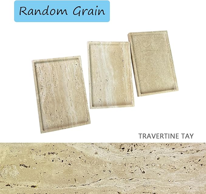 GHYFGD Real Natural Travertine Tray Genuine Marble Stone Tray for Coffee Table/Bathroom/Vanity (Beige Travertine, 12" x 8")