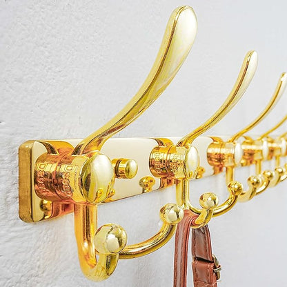 Dseap MaxStrong 2.0 Coat Rack Wall - 37” Long 10 Tri Hooks - Ultra Heavy-Duty Stainless Steel Wall Mount Coat Hanger, Hook Rail for Clothes Hats Jacket Towels Gold