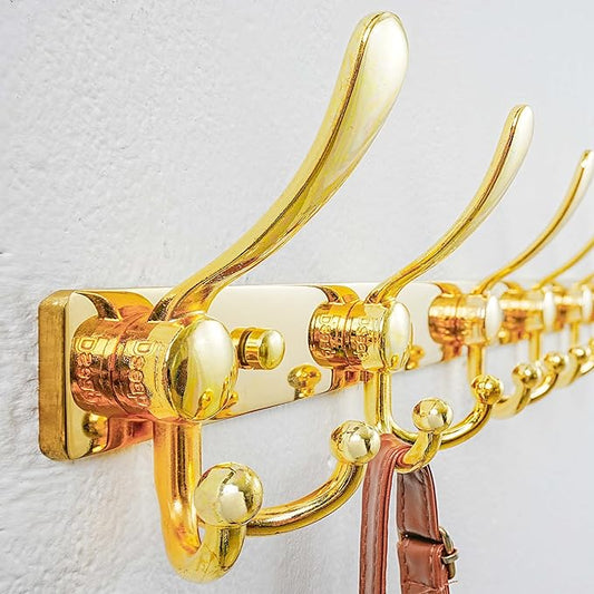 Dseap MaxStrong 2.0 Coat Rack Wall - 37” Long 10 Tri Hooks - Ultra Heavy-Duty Stainless Steel Wall Mount Coat Hanger, Hook Rail for Clothes Hats Jacket Towels Gold