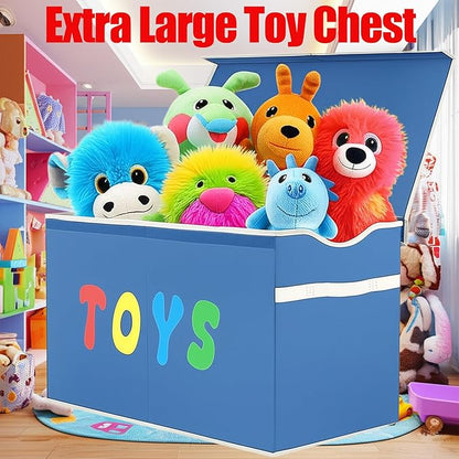 Toy Box Chest, Collapsible Sturdy Storage Bins with Lids, Extra Large Kids Toy Storage Organizer Boxes Bins Baskets for Kids, Boys, Girls, Nursery Room, Playroom, Closet (Classical Blue)