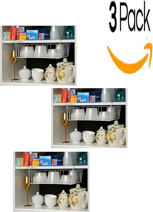YBM Home Under Shelf Wire Basket Storage Organizer for Kitchen Pantry - Hanging Storage Cabinet Organizer Rack Adds Extra Storage Space Underside the Shelf (3, Medium)