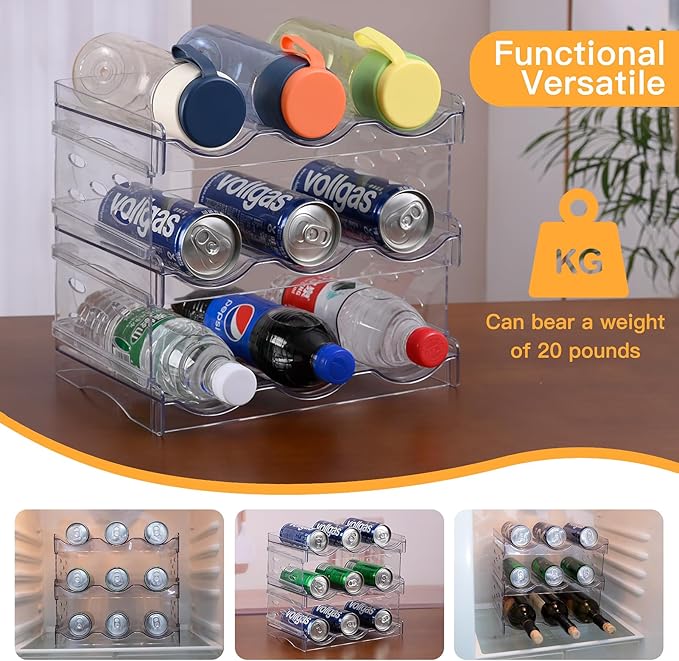 Keerte Plastic Stackable Bottle Storage Holder Rack,Free-Standing Water Bottle/Wine and Drink Organizer Shelf for Kitchen Cabinet,Fridge,Countertop,Pantry,Freezer,Water Bottle Organizer,9 Containe