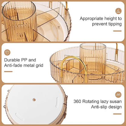 YCIA&DONE Rotating Makeup Organizer for Vanity, Large Capacity Make Up Storage Skin care Shelf Perfume Holders Cosmetic Dresser Organizer Countertop Spinning 360 (Amber Gold, 1Tier)