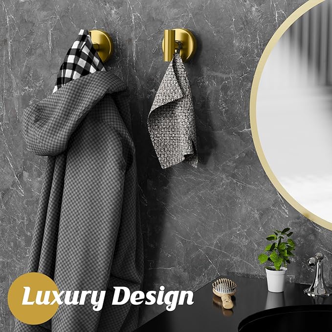 MOTAIPEAK Suction Cup Hooks for Shower,Heavy Duty Shower Towel Suction Hooks,No Drill Wall Mounted Towel Hooks for Bathrooms Wall,Kitchen,Glass,Mirror,Tile to Hang Towels,Robes,Coat-Gold(2 Pack)