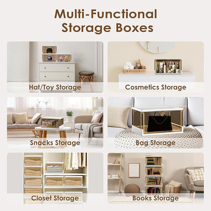 Thicken & Sturdy Clear Shoe Boxes with Magnetic Door, 3 Pack Stackable Multi-functional Shoe Storage, Shoe Organizer for Closet, Space Saving, 360 ° Dustproof & Moisture-proof, Fits Up to US Size 13