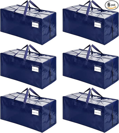 VENO 6 Pack Moving Bags w/Backpack Straps, Heavy Duty, Moving Boxes Alternative, Packing Supplies, Large Storage Totes for Dorm Room Essentials with Zipper for Clothes (Blue, 6 Pack)