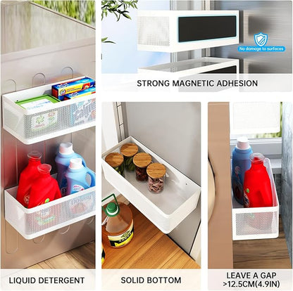 Magnetic Shelf for Washing Machine Magnetic Organizer for Laundry Washing Machine Shelf Hanging Basket Storage Magnetic Fridge Shelves Spice Rack for Refridgerator (White, L13.78in*W5.12in*H3.94in)