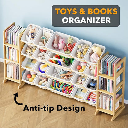 SpaceAid Toy Storage Organizer with 6 Shelves and 20 Bins, Toy Organizers Storage Bookshelf, Kids Bin Shelf Toys Box Bookcase for Bedroom Playroom Organization Room Decor, White