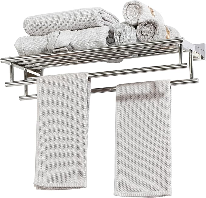 Alise Towel Rack,Towel Holder Towel Shelf with Double Towel Bars for Bathroom Lavatory,24 Inch SUS 304 Stainless Steel Wall Mount Towel Hanger,Polished Chrome
