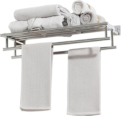 Alise Towel Rack,Towel Holder Towel Shelf with Double Towel Bars for Bathroom Lavatory,24 Inch SUS 304 Stainless Steel Wall Mount Towel Hanger,Polished Chrome