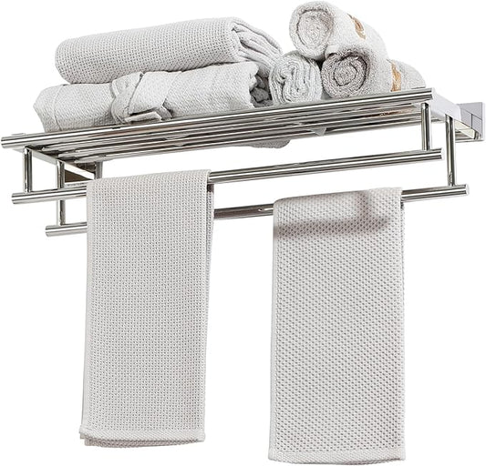 Alise Towel Rack,Towel Holder Towel Shelf with Double Towel Bars for Bathroom Lavatory,24 Inch SUS 304 Stainless Steel Wall Mount Towel Hanger,Polished Chrome