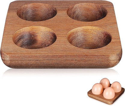 Homoyoyo 4 Egg Holder Countertop, Acacia Wood Egg Holder 4 Slot, Compact Natural Organizer for Kitchen Display Fridge for Chocolates, Sushi, Kitchen Organization for Busy Parents Home Hearth