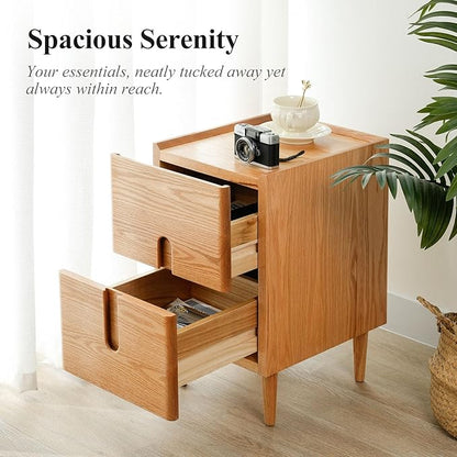 Cttasty Narrow Nightstand, Mid Century Modern Nightstand, Solid Wood Bedside Table, Side Table witn Drawers (Natural, 11.81inches)