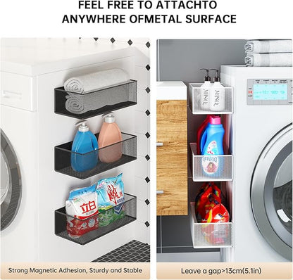 Magnetic Shelf for Washing Machine, Washer Dryer Shelf, Magnetic Lint Bin for Laundry Room, Spice Rack, Magnetic Basket Organizer for Laundry Kitchen, 1 Pack (White, 13.39''L*5.12''W*3.74''H)