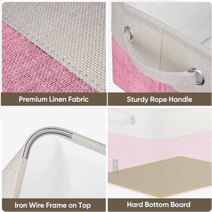 BALEINE 1 Pack Fabric Storage Bins for Shelves, Linen Storage Baskets for Organizing, Decorative Closet Bins for Clothes, Home (Pink, 12"x8"x8")
