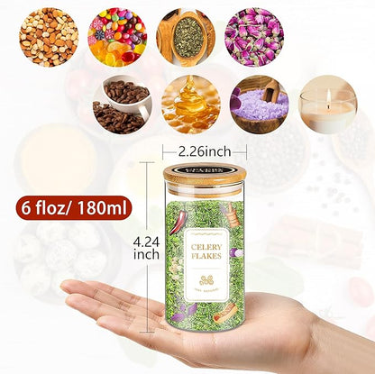 Spice Jars with Labels, 30Pcs 6oz Glass Spice Jars with Bamboo Lids, Minimalist Stackable Airtight Spice Containers with 426 labels for Kitchen Seasoning, Tea, Herbs, Coffee, Sugar,Shells