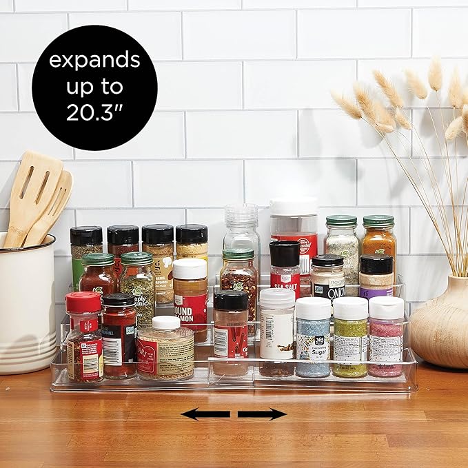 SIMPLEMADE 3-Tier Spice Rack Organizer - Versatile Storage Shelf for Kitchen, Bathroom, Bedroom & Office, Set of 1, Expandable Clear