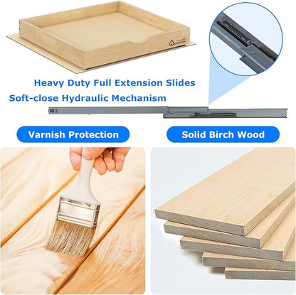 WelFurGeer Premium Birchwood Pull-Out Cabinet Drawers, 26" W x 21" D Pull Out Cabinet Organizer, Heavy-Duty Cabinet Organizer with Easy Installation, Space-Saving Pullout Drawer for Home & Kitchen