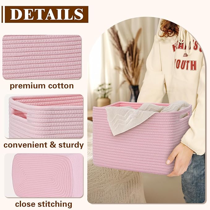 Storage Baskets for Organizing, 4 Pack Storage Baskets for Shelves, Woven Basket for Shelves, Closet Organization, Rectangle Organizer Basket Gifts Empty, 13"Lx8.7"Wx7.9"H Decorative Bins with Handles