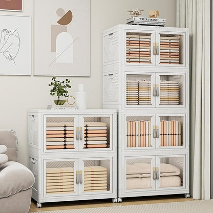 Vavkorkula Large Stackable Storage Bins with 2 Lids, 990QT-165QT*6Tier Foldable Cabinet for Closet Organizers, Plastic Storage Containers Box with Wheels