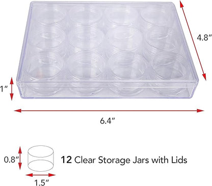 The Beadsmith Personality Case - Clear Storage Organizer Box – 6.4 x 4.8 x 1 inches - Includes 12 Small Containers with lids - 1.5 x 0.8 inches, Bead Holder