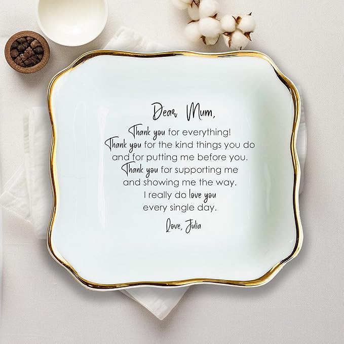 HatafaFurni Custom Ring Dish Holder Gifts for Mom, Wedding Ring Dish For Mother Gifts, Custom Jewelry Dish - Trinker Tray For Women, Gifts For Her - Ceramic Ring Dish
