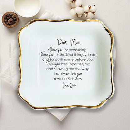 HatafaFurni Custom Ring Dish Holder Gifts for Mom, Wedding Ring Dish For Mother Gifts, Custom Jewelry Dish - Trinker Tray For Women, Gifts For Her - Ceramic Ring Dish