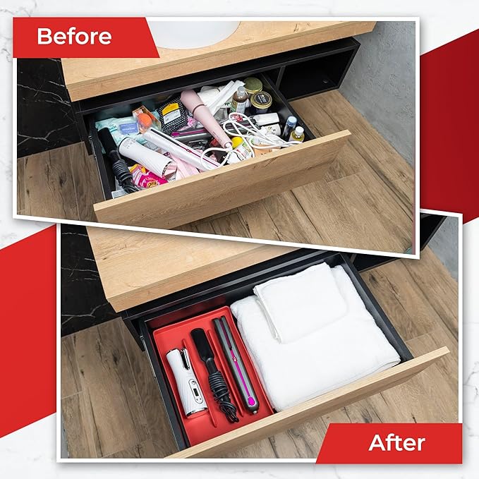PROBLEM FIXED Hot Tools Organizer | Heat-Resistant Mat for Styling Tools up to 428°F | Drawer Organizer | 14.75" x 9.5" x 1"