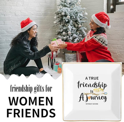 Friendship Gift Best Friend Birthday Gifts for Women Friends Trinket Dish Ceramic Jewelry Tray Decorative Rings Unique Forever,A True Friendship is a Journey Without an end