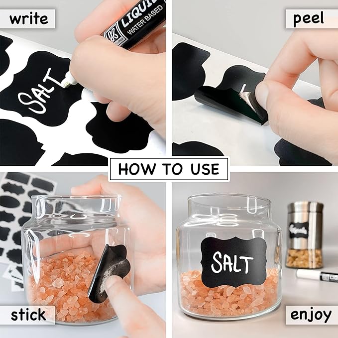 Chalkboard Labels Roll for Jars 220pcs Wavy Shape - Waterproof Reusable Chalk Sticker Labels for Containers Storage Jars - Includes Erasable Liquid Chalk Marker & Mini Towel