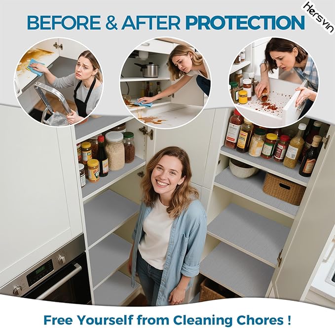 Hersvin Shelf Liner, 20" x20' Non-Adhesive Drawer Liners EVA Kitchen Cupboard Cabinet Covering Undersink Mat Washable Fridge Lining Paper (Gray/Diamond)