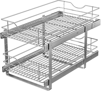 2 Tier Pull Out Cabinet Organizer,(20½"W x 22" D) Soft Close Slide Out Drawer For Kitchen Base Cabinet, Individual Pull Out Shelf, Roll Out Pantry Organization, 22 Inch Deep