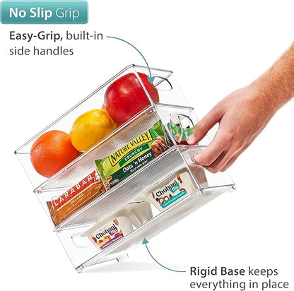 Sorbus Stackable Refrigerator Organizer Bins - Clear Storage Bins for Kitchen Pantry, Freezer & Fridge Organization - Food Organizing Plastic Containers with Handles for Countertops & Drawers (6 Pack)