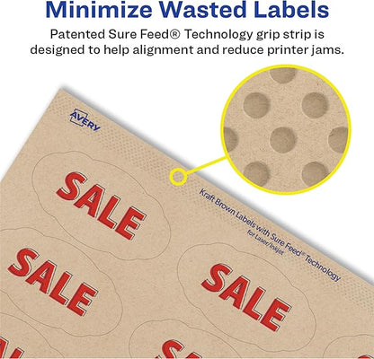 Avery Kraft Brown Scalloped Oval Labels with Sure Feed Technology, 1-1/8" x 2-1/4", Print to The Edge, Laser/Inkjet Printable Labels, 525 Total (22855)