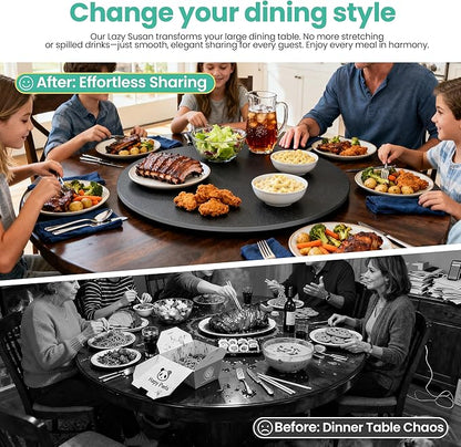 23.6" Lazy Susan Turntable – 360° Sinteredstone Silent Anti-Slip Turntable, Table Top Centerpiece for Kitchen, Pantry, Spice Rack, Refrigerator & Dining Table, Black