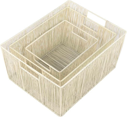 happimess BSK3000C-6SET Sutton Modern Glam Nesting Wire Metal Storage Baskets, for Shelves, Cabinets, Pantry, Countertop, Mesh Open Bin Basket for Organizing Supplies, Almond (Set of 6)