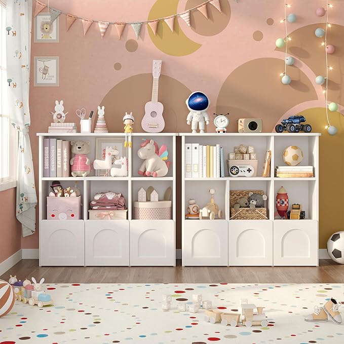 Toy Storage Organizer,Kids Bookshelf with Hidden Roller Drawer and 5 Open Cubbies,for Kid Room,Living Room,Game Room and Den