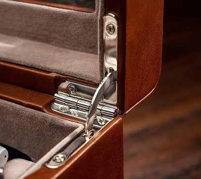 BEERUST Watch box organizer for men - Leather watch case - Luxury watch box - For large mens wrist watches - Mens jewelry box organizer - Watch case - With mens valet drawer - Watch display case