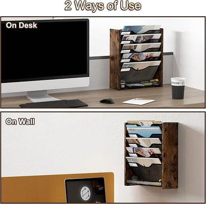 Wall File Organizer,6 Tier Mesh Mail Organizer Wall Mounted,Hanging File Holder,Magazine Rack for Documents,Magazine,Literature,File,Mails,Envelopes