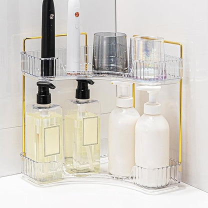 Weidace Corner Bathroom Counter Organizer Bathroom Countertop Shelf Makeup Organizer for Vanity Perfume Tray for Corner Storage (2 Tiers, White)