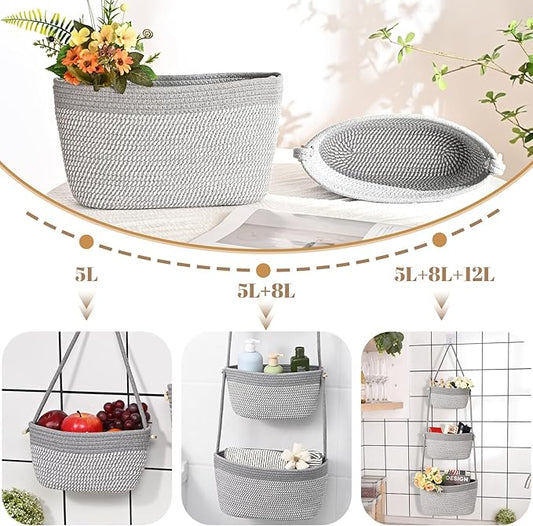 Hanging Storage Baskets, Over The Door Basket, Cotton Wall Baskets Storage, Hanging Door Basket with 4 Hooks