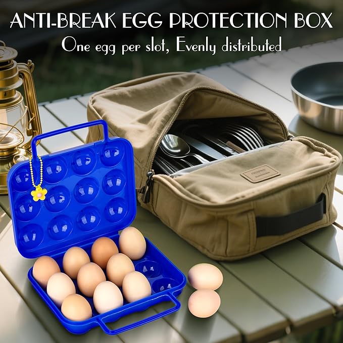 2 PCs Portable Egg Carrier with Handle, 24 Grids Egg Container for Camping, Travel, Outdoor Hiking, Picnic(Green and Blue) Gift: 2 x Flowers