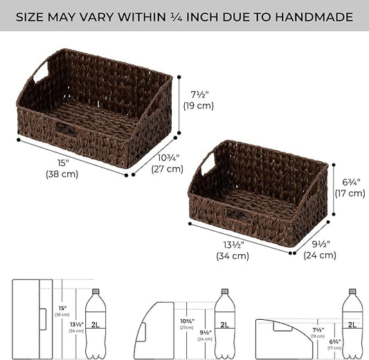 GRANNY SAYS Wicker Storage Basket for Shelves, Wicker Basket with Handles, Trapezoid Woven Baskets for Storage, Decorative Baskets for Home Decor, Brown, 2 Pack