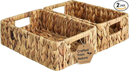 StorageWorks Water Hyacinth Baskets, Small Wicker Baskets for Organizing in Living Room and Shelf, 2-Pack